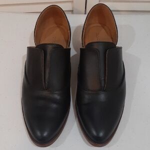 Women's Black Leather Slip-On Shoes
